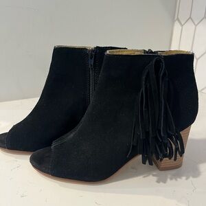 Kensie Black Suede Ankle Boots with Fringe